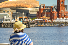 Woman overlooking Cardiff Bay