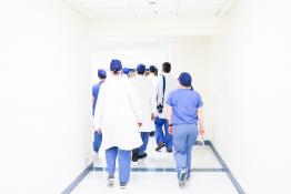 Medical doctors in hospital hallway
