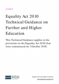 This is the cover of Equality Act 2010 techincal guidance on further and higher education publication