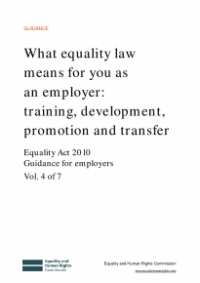 This is the cover for What equality law means for you as an employer: training, development, promotion and transfer